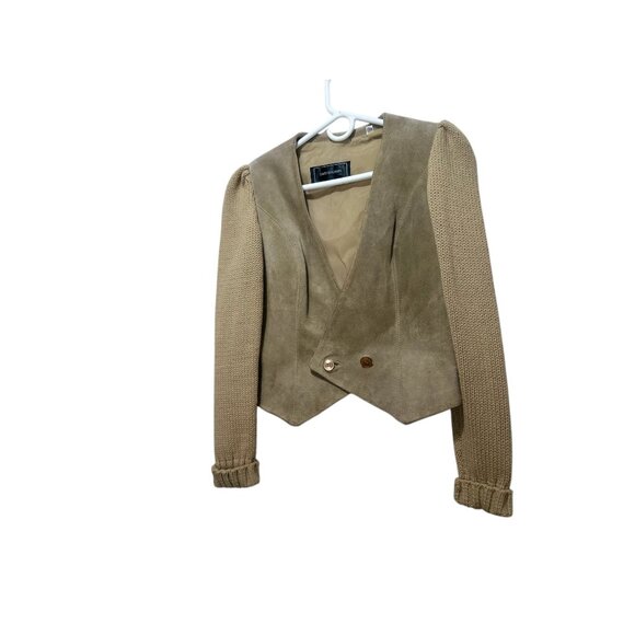 David Benjamin Suede Leather Crop Jacket Large Knit Sleeves Bonanza Western 90s - Picture 13 of 14